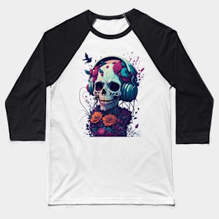 Zombie Wearing Trendy Headphones With Flowers Baseball T-Shirt